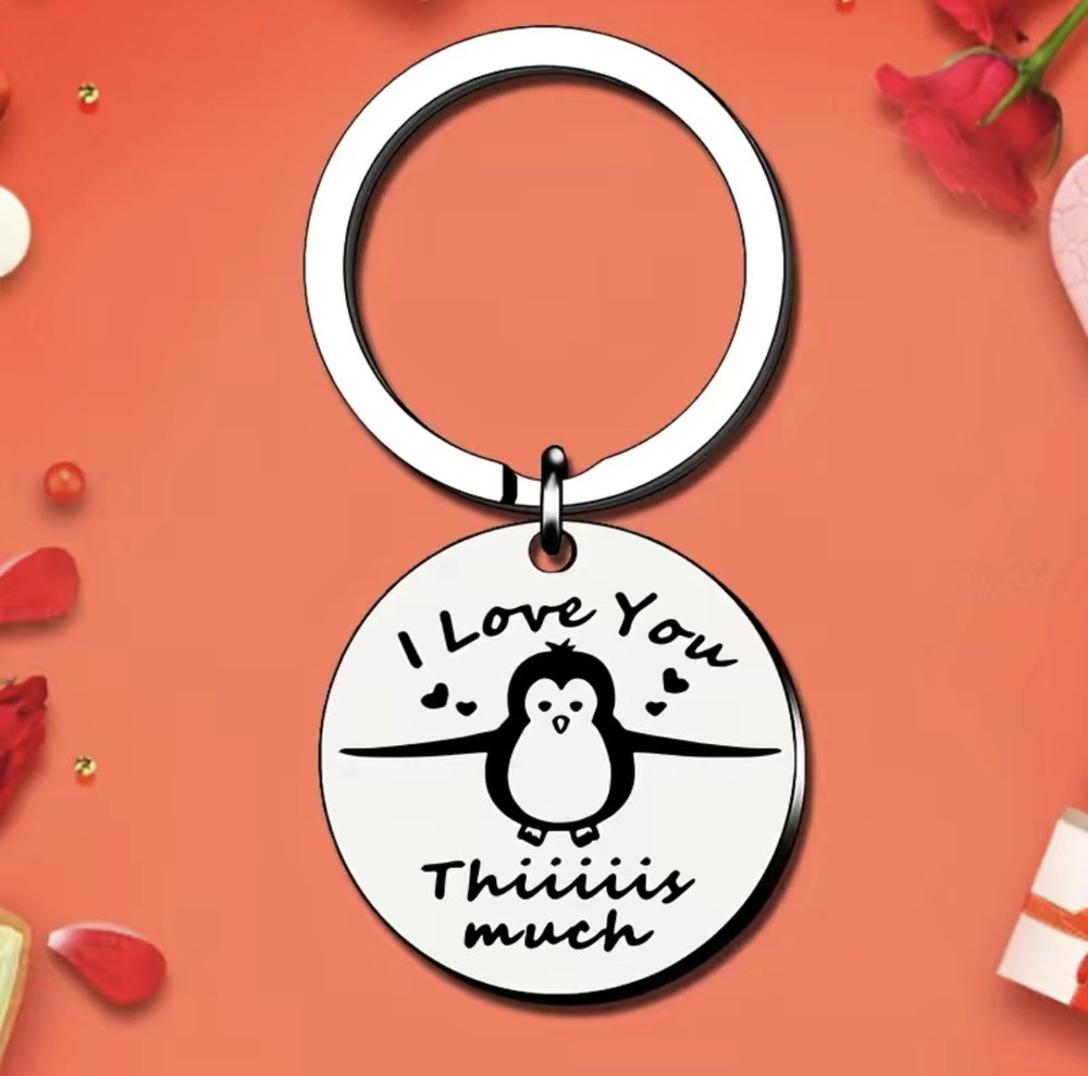 3/$25 I Love You Thiiiiis Much Penguin Stainless Steel Keychain NEW